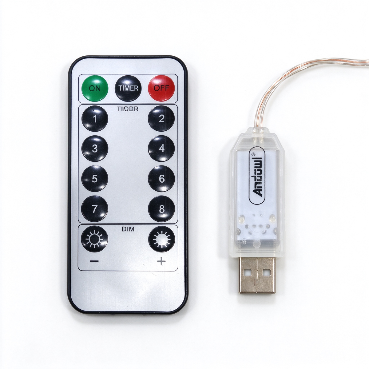 Ghirlanda luminoasă LED de Crăciun Andowl Q-LED623, 3 m, 8 ornamente în formă de brad cu figurine, alimentare USB, lumină albă caldă, 8 moduri de iluminare cu telecomandă și timer, decor fereastră și casă