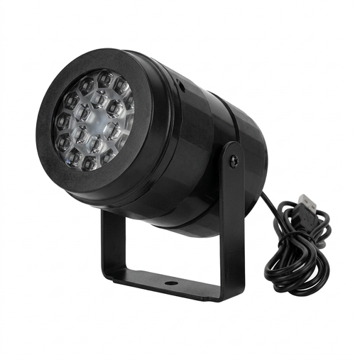 Proiector LED de Crăciun negru, vedere frontală și suport reglabil