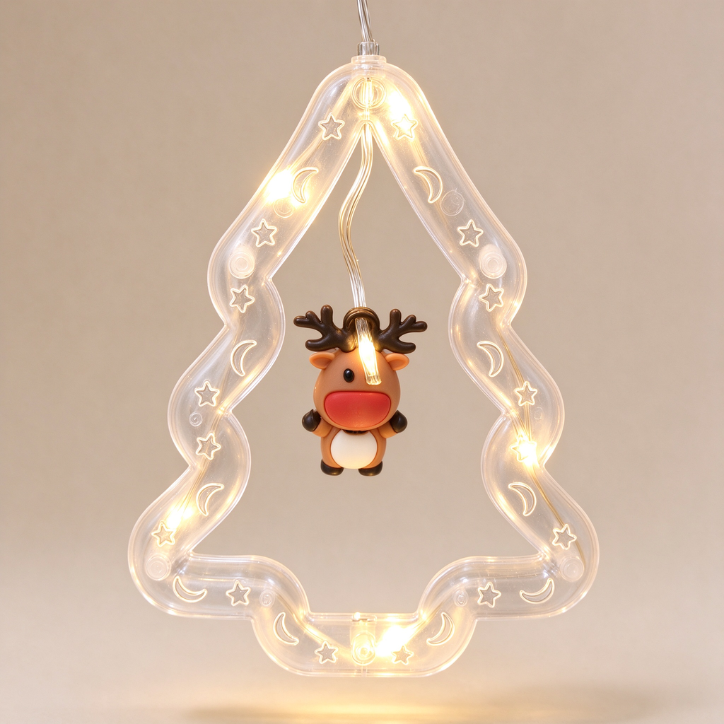 Ghirlanda luminoasă LED de Crăciun Andowl Q-LED623, 3 m, 8 ornamente în formă de brad cu figurine, alimentare USB, lumină albă caldă, 8 moduri de iluminare cu telecomandă și timer, decor fereastră și casă